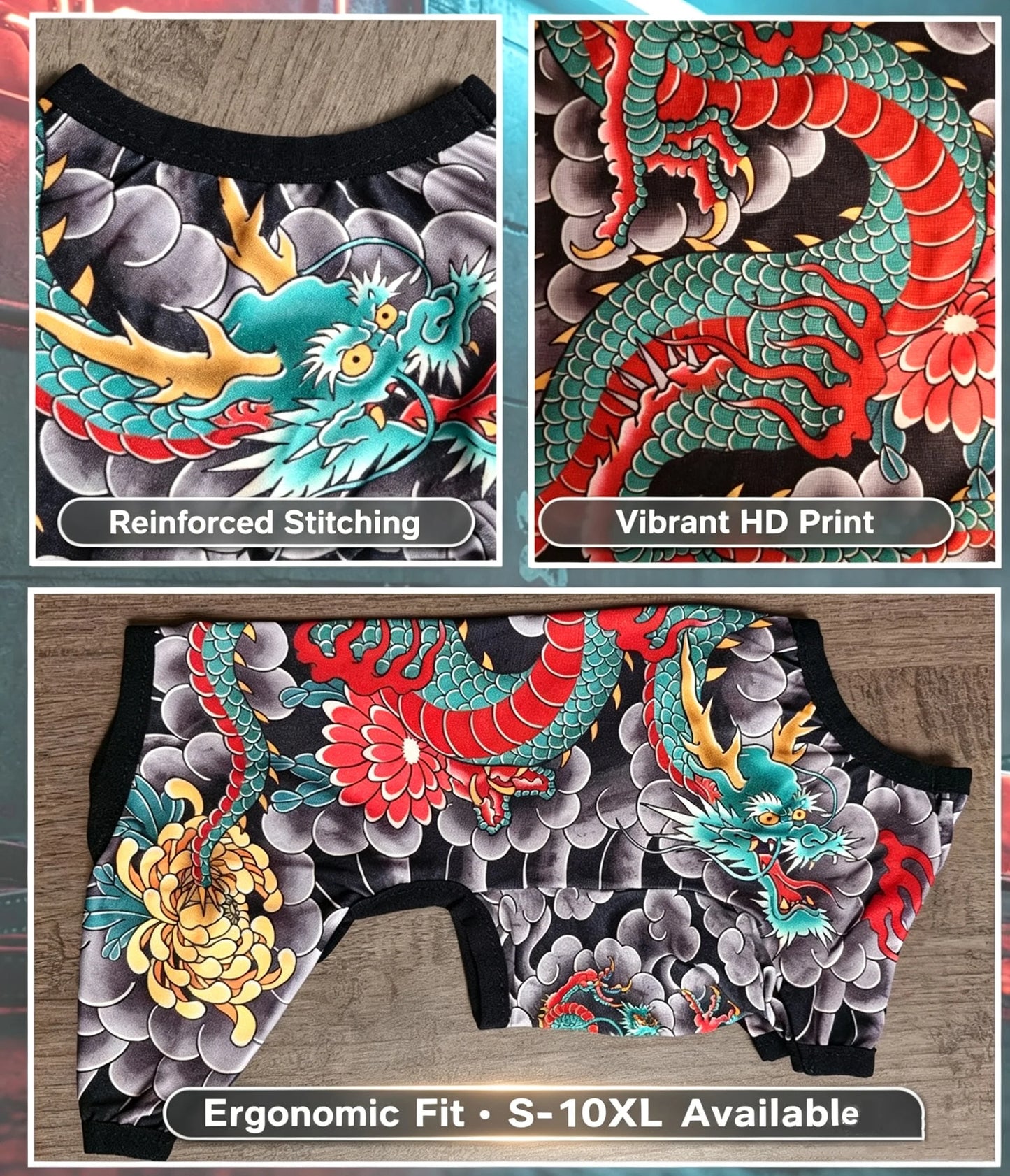 Streetwear Pet Tattoo Suit 4-Way Stretch Full Body Clothes S-10XL Comfortable Dog Cat Costume for Small to Large Pets