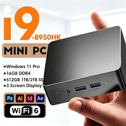 Intel Core i9 8950HK  Mini PC Windows 11 Pro 16GB RAM 1TB SSD PC Gamer Computer Dual WIFI 6 BT5.2 4K HD Mini Gaming Pc Desktop