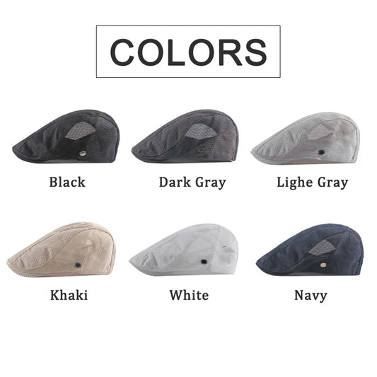 Summer Beret Hats for Man Forward Cap Women Hollow Mesh Breathable Flat Peaked Caps Fashionable Outdoor Cap Adjustable