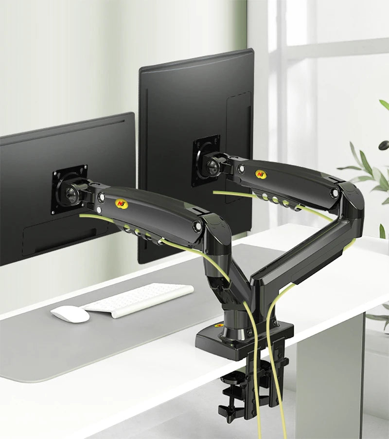 New NB F160 Gas Spring Desktop 17'-27' Dual Monitor Holder Arm With 2 USB3.0 Monitor Mount Bracket Load 2-9 Kg Each Arm