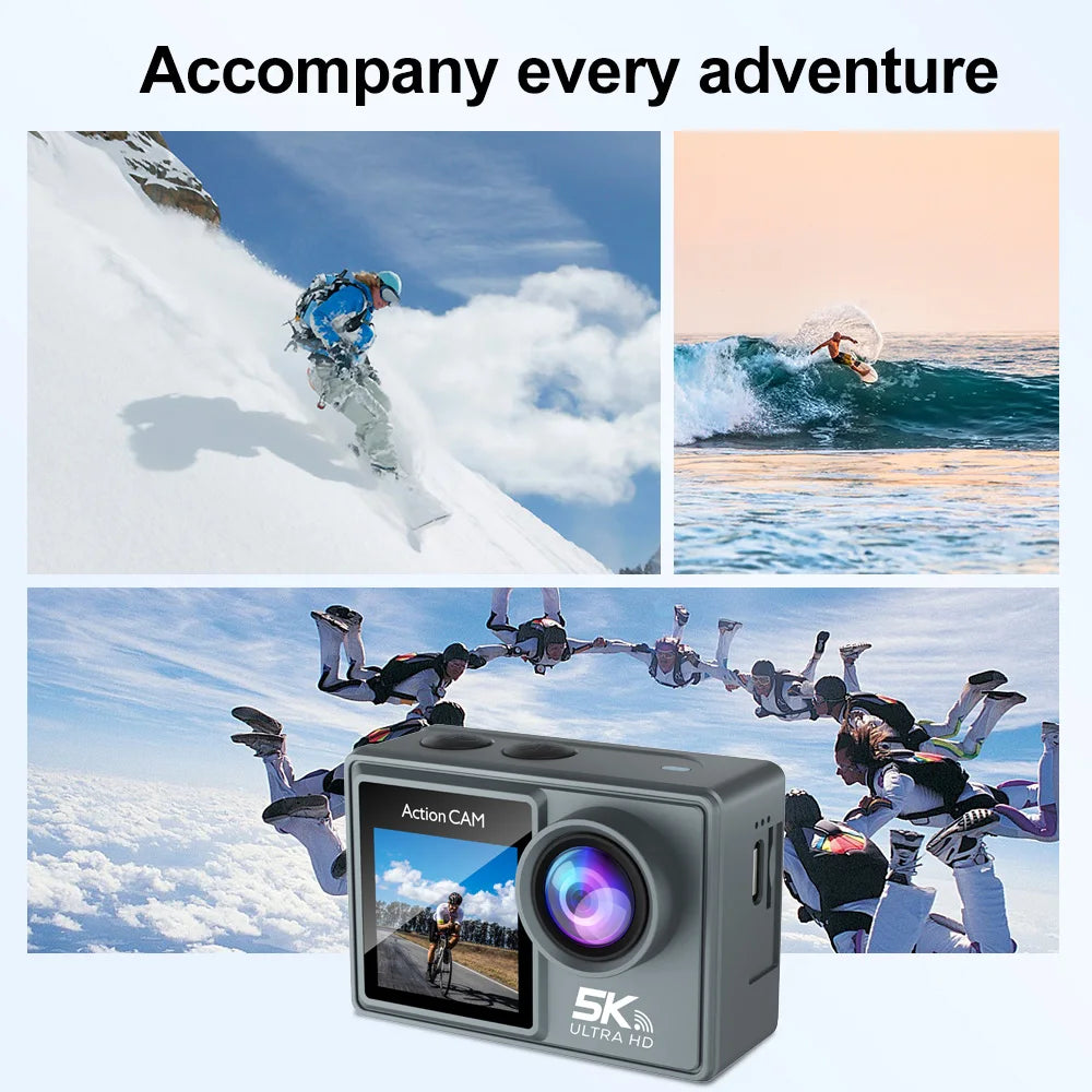 5K Action Camera 4K60FPS 2.0 Inch Touch Screen WiFi 170 ° Wide Angle 30M Waterproof Bicycle Motorcycles Sports Cameras