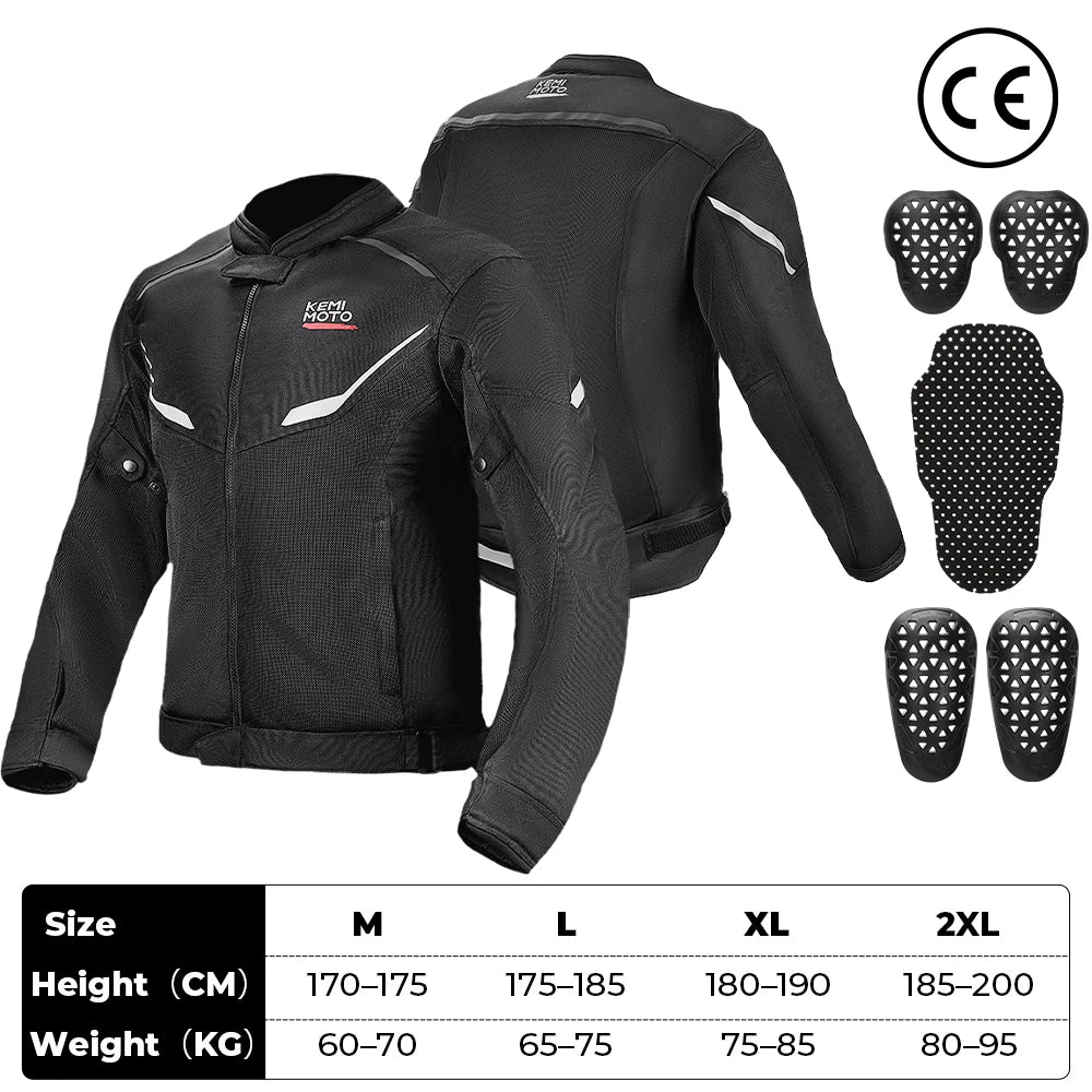 KEMIMOTO Men's Motorcycle Jacket Summer Soft Mesh  CE Certified Protector Gear Breathable Riding Cycling Outfit