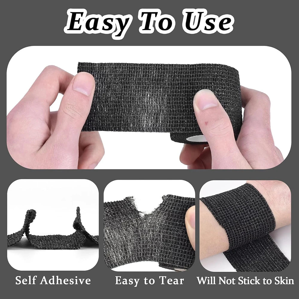 48/24/3PCS Black Tattoo Grip Cover Wraps Self-Adhesive Elastic Bandage Tape Breathable Strong Sports Tape Athletic Bandage Rolls