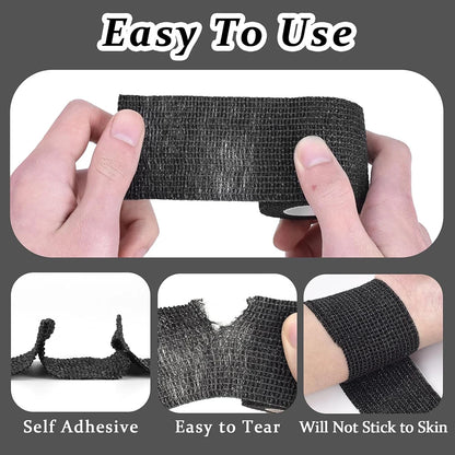 48/24/3PCS Black Tattoo Grip Cover Wraps Self-Adhesive Elastic Bandage Tape Breathable Strong Sports Tape Athletic Bandage Rolls