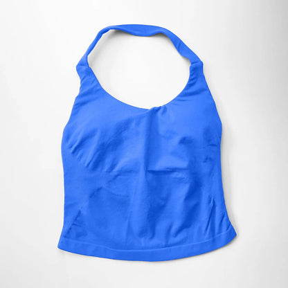 NCLAGEN Impact Halter Top Women Open Back Seamless Longline Tank Padded Yoga Fitness Workout Running Activewear Clothes