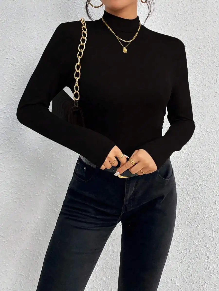 Y2K Aesthetic Mock Neck Long Sleeve Bodysuit Women Soft Stretch Slim Fit Thong Bodycon 2000s Vintage Layering Basic Top