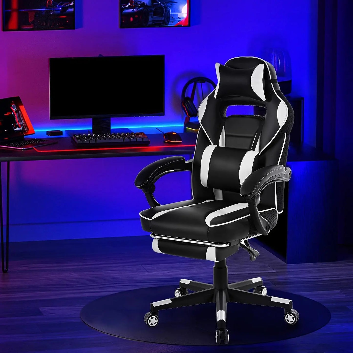 Garvee Black & White PU Leather Side Chair – Flame-Retardant, Waterproof, High-Density Foam, Solid Wood Legs, Ideal for Family Homes