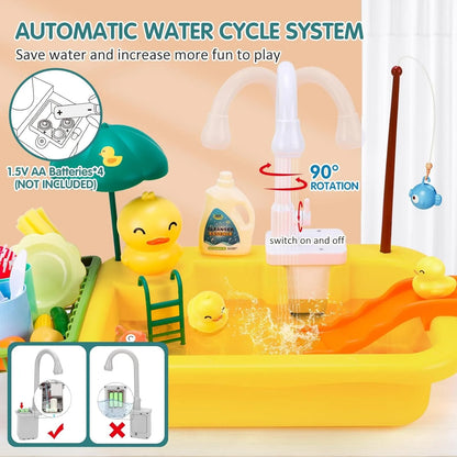 Play Sink with Running Water Kitchen Sink Toys Electric Faucet Play Kitchen Toy Pool Floating Fishing Toys for Water Play