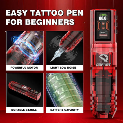 DQFART 1600mAh P2 LED Digital Display Electric Wireless Tattoo Machine Set 12V 6Colors Accessories Body Art Creative Designs