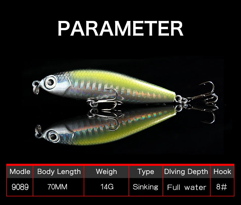 Pencil Warped Mouth Fish Sea Bass Bait Fake Bait 14G70MM Sinking Fishing Accessories Swimming Bait 3D Fish Eye