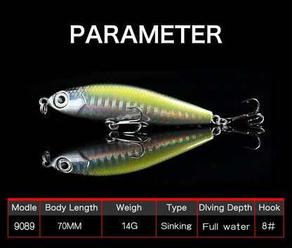 Pencil Warped Mouth Fish Sea Bass Bait Fake Bait 14G70MM Sinking Fishing Accessories Swimming Bait 3D Fish Eye