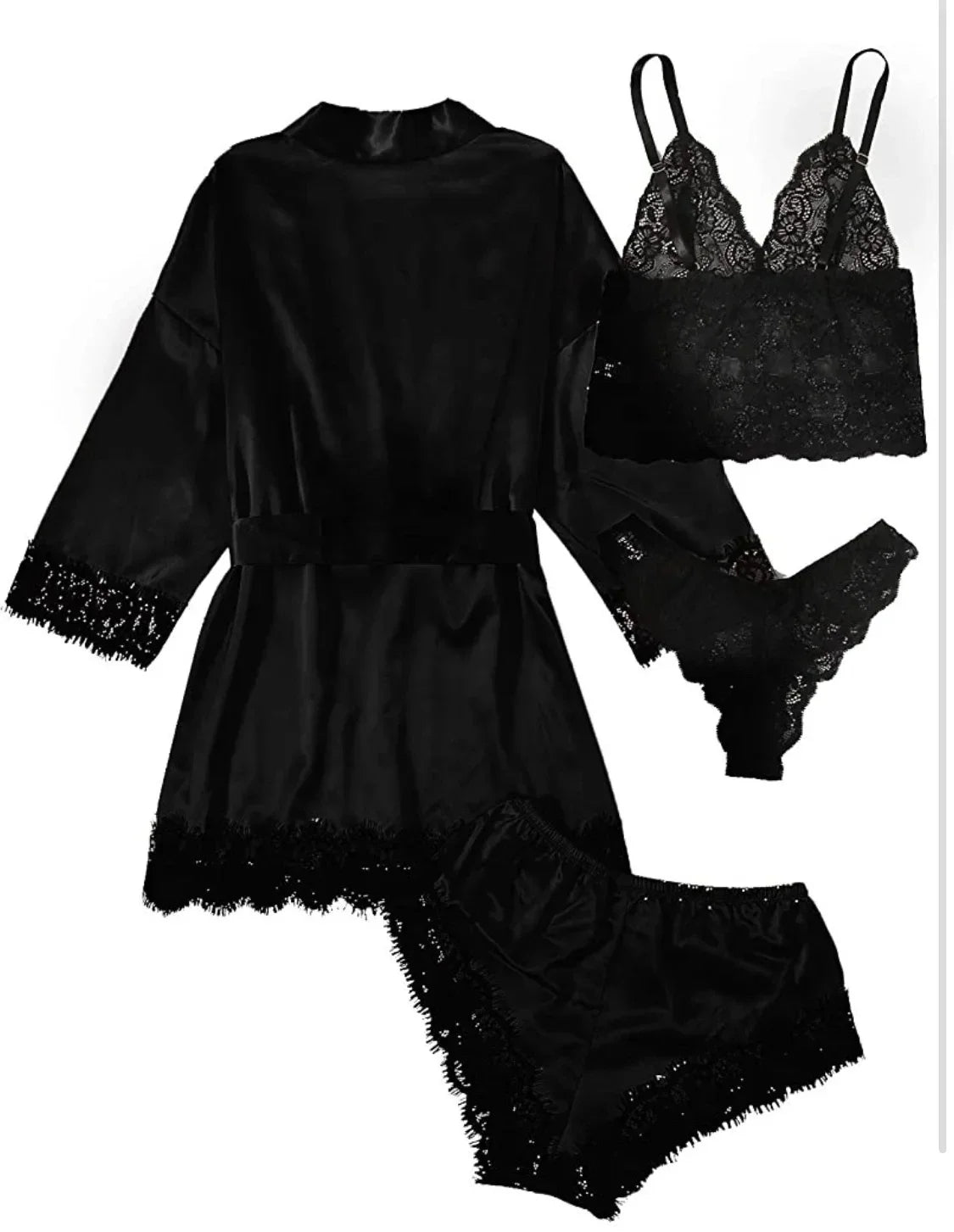 Pyjamasset dam med satinkänsla och spets – sex färger, S–2XL