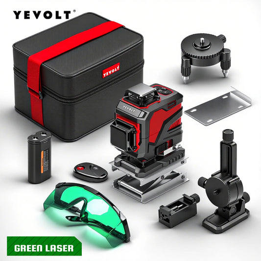 YEVOLT YVGLL4XS16 Grön Lasernivå 4D – 4 Plan, 16 Linjer, 3Ah/5,2Ah Batteri, Självnivellerande