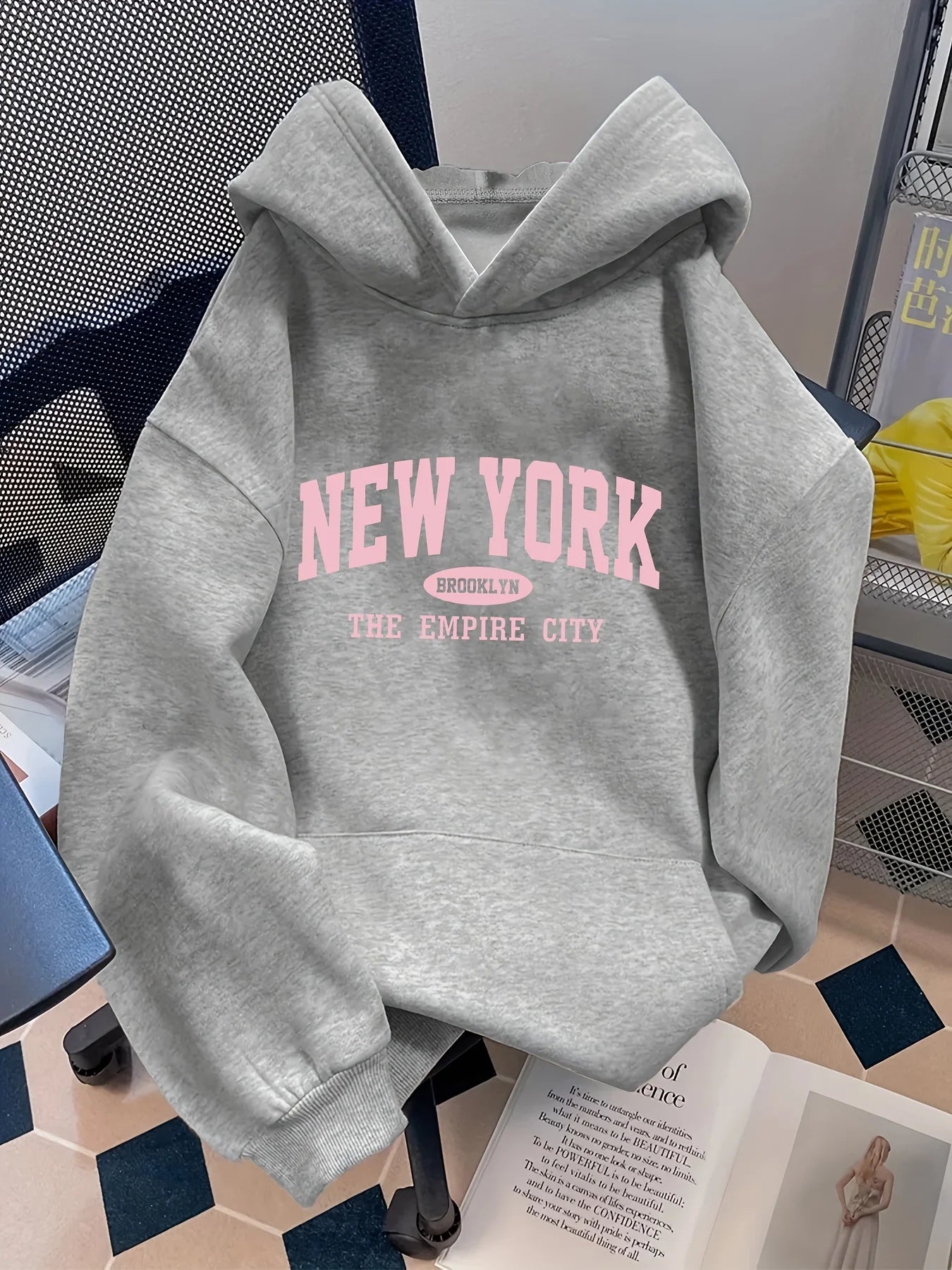 Dam Hoodie Lös Bokstavstryck – Casual Geometriskt Mönster Huva Fångar Fickor Höst/Vinter, 6 Färger S–3XL