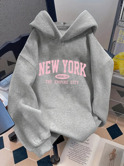 Dam Hoodie Lös Bokstavstryck – Casual Geometriskt Mönster Huva Fångar Fickor Höst/Vinter, 6 Färger S–3XL