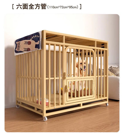 Heavy Duty Square Tube Dog Cage for Medium Large Dogs Indoor Metal Kennel with Toilet Tray Foldable Iron Pet Crate Furniture