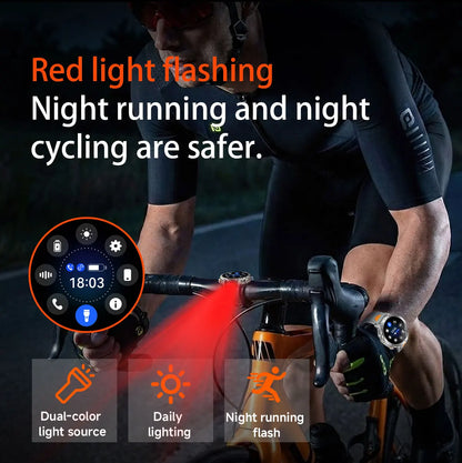 New 1400 mAh Battery Military Smartwatch Men IP68 Waterproof Flashlight Health Monitor Sports Call Smart Watch For iOS Android