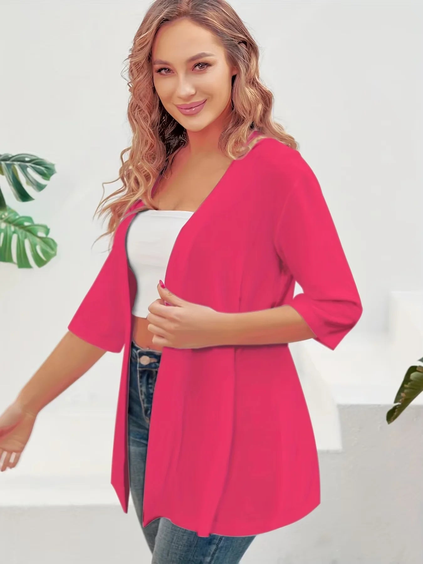 Elegant plus Size Women's Cardigan Half Sleeve Medium to Long Light Elastic Autumn Winter Fashion for Europe And America