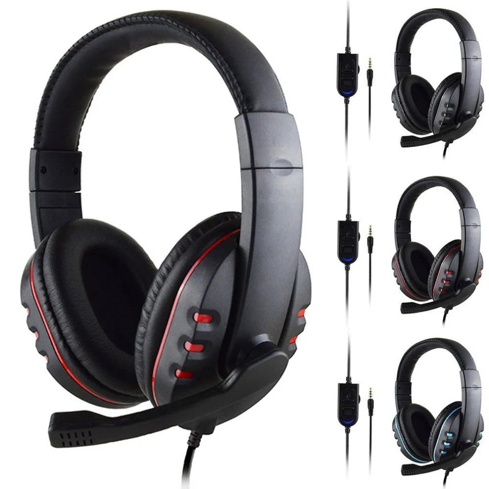 DIXSG Gaming Headset 3,5mm – Over-Ear Aktiv Brusreducering HD-mikrofon PS4 PC Smartphone Blå Röd