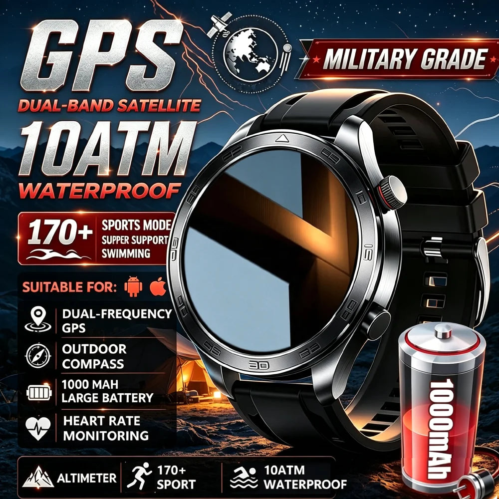 2026New Men's Outdoor Sports Smartwatch GPSTrack 1000mAh Battery Heart Rate Monitor 100+Sport Mode IP67 Waterproof Smart Watches
