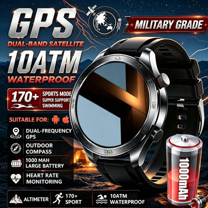 2026New Men's Outdoor Sports Smartwatch GPSTrack 1000mAh Battery Heart Rate Monitor 100+Sport Mode IP67 Waterproof Smart Watches