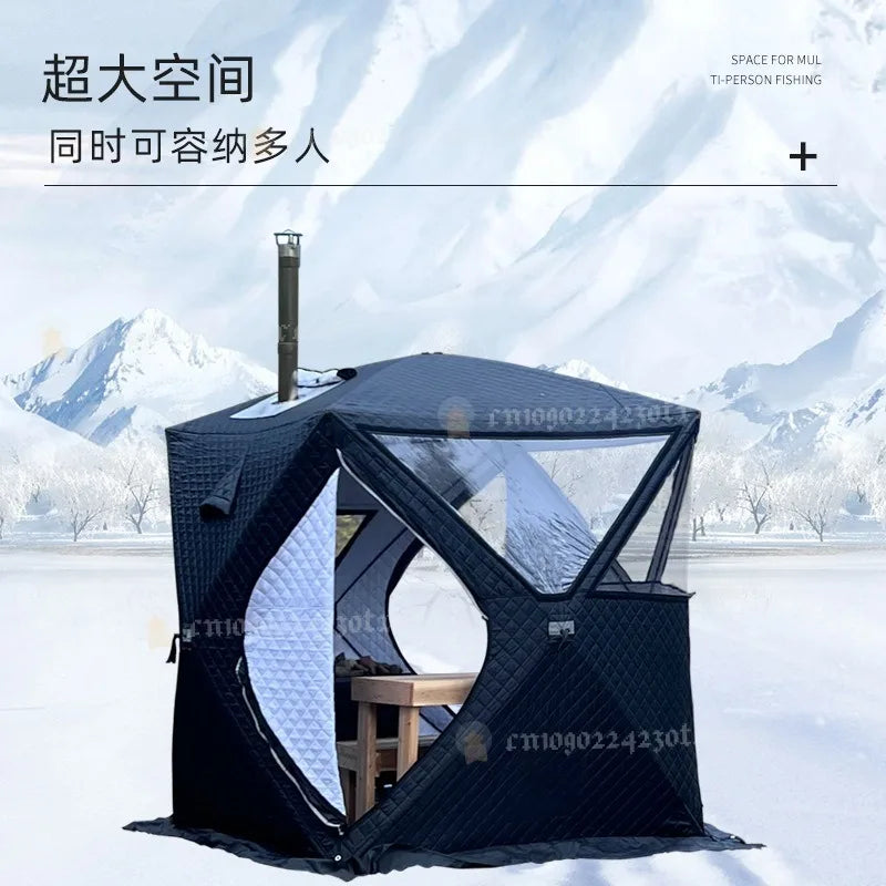 Outdoor 3-4 Person 4 Season Sauna House with Thickened Winter Ice Fishing Tent Large Window/chimney Mouth quick Open Portable