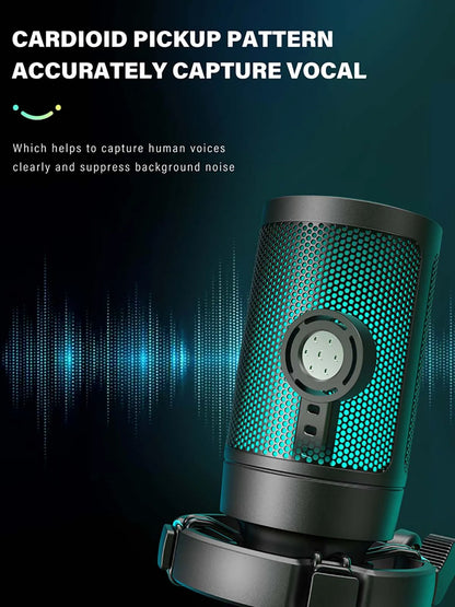 AmpliGame RGB USB Gaming Microphone with Light-touch Mute,Condenser Mic with Tripod for PC,PS4/5,Laptop Streaming Podcasting -A2