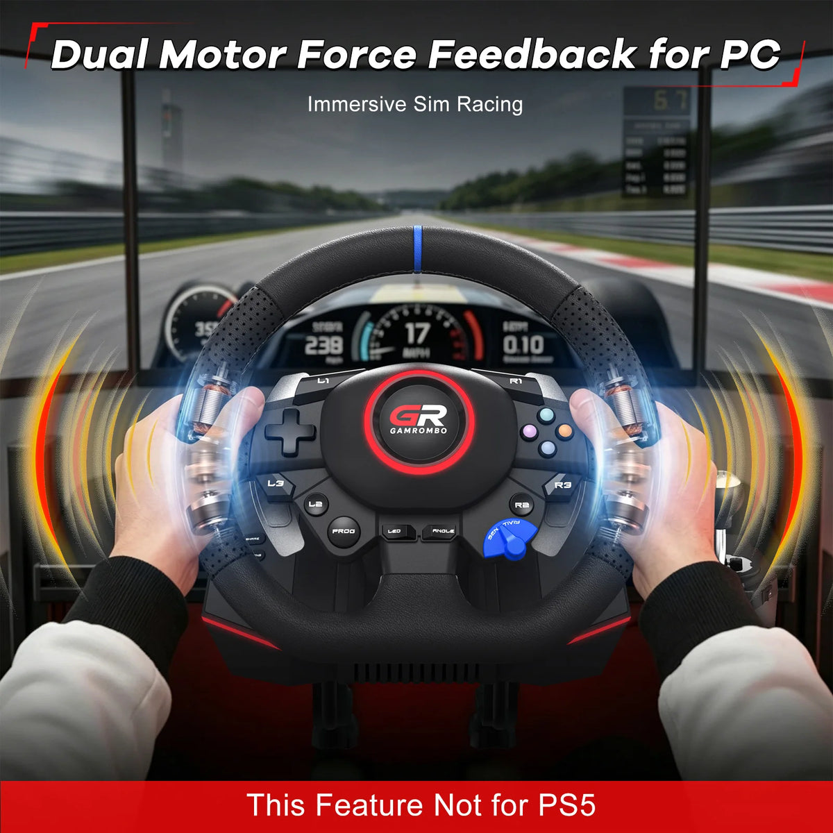 Game Steering Wheel For PS5/PS4/PC Leather 28mm Adjustable 270°-900°Wheels RGB Hall Effect Macro Linear 3Pedals Racing Simulator