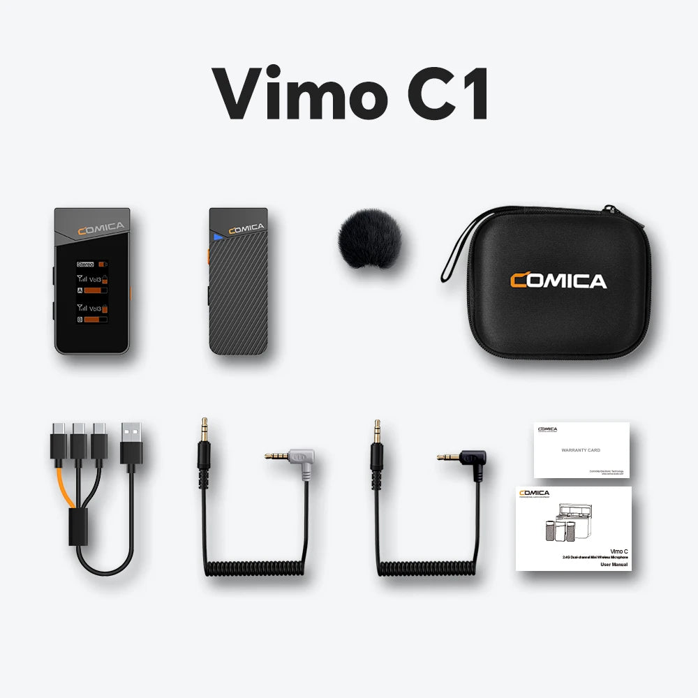 COMICA Vimo C 2.4G Wireless Lavalier Microphone with Charging Case,Lapel Mic for Camera Smartphone Podcast Interview Vlog