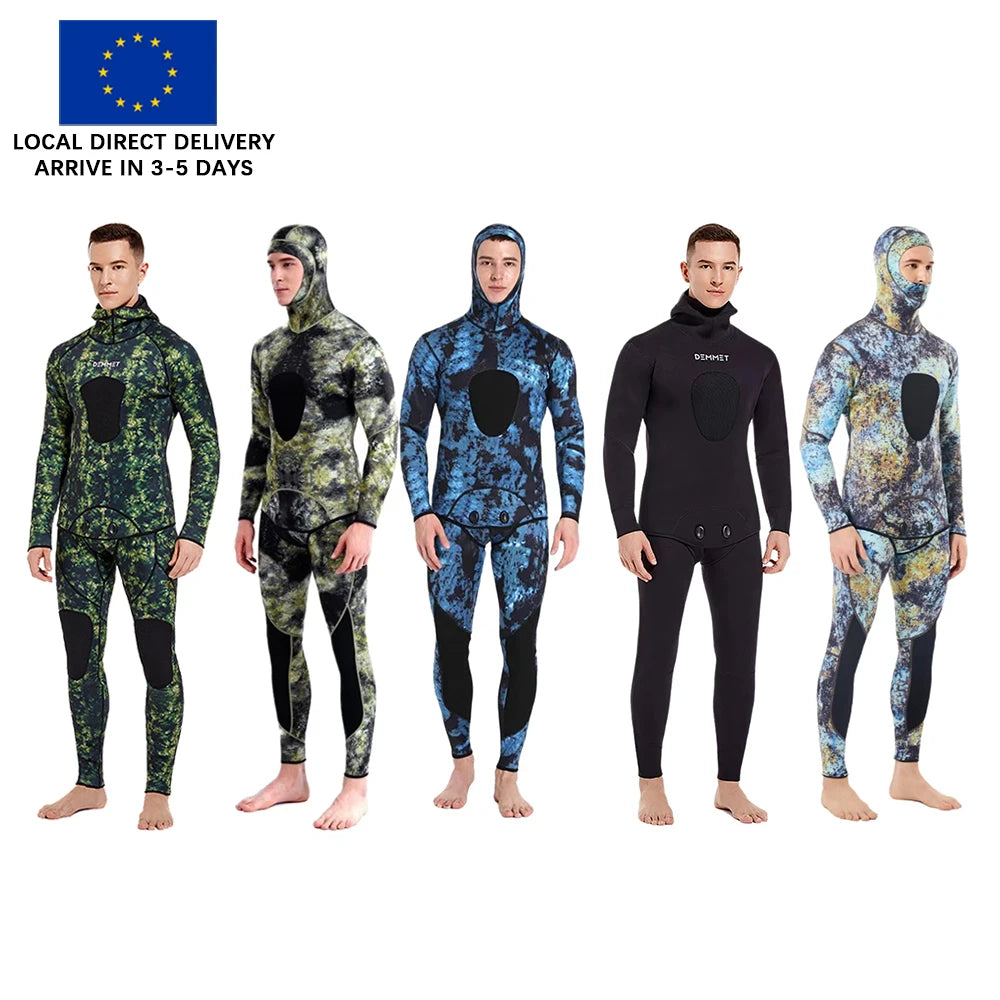 HOT 3mm Camouflage Wetsuit Long Sleeve Fission Neoprene Submersible Diving for Men Keep Warm Tops and Pants 2-pieces Sun Protect