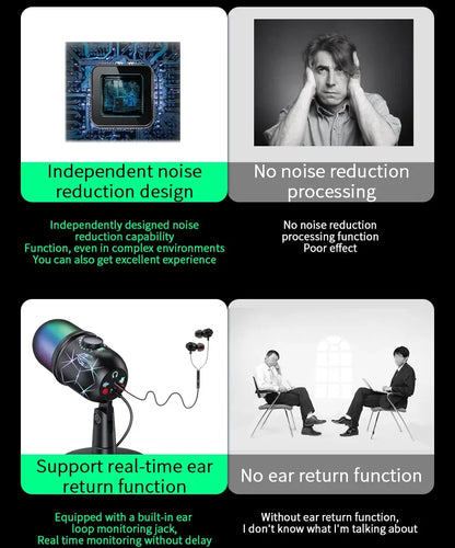 RGB Condenser Microphone with Breathing Light Desktop Mic Stand for Laptop PC Live Streaming Video Conference Online Game