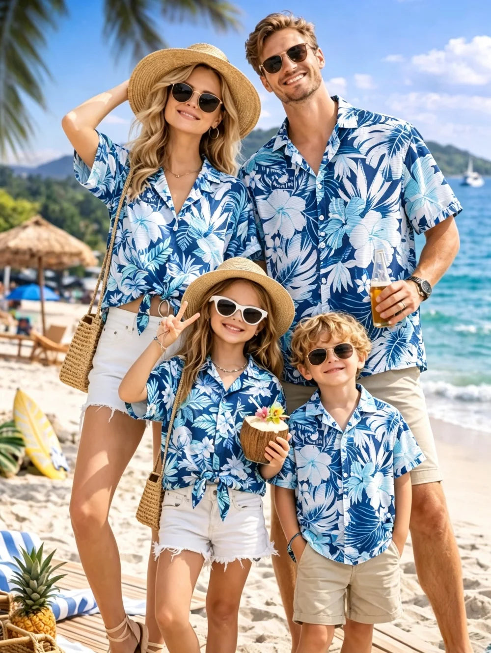 New Men's 3D Printed Hawaiian Shirt Loose Short-Sleeved Family Wear Parents and Children Shirts Beach Vacation Kids's Clothing