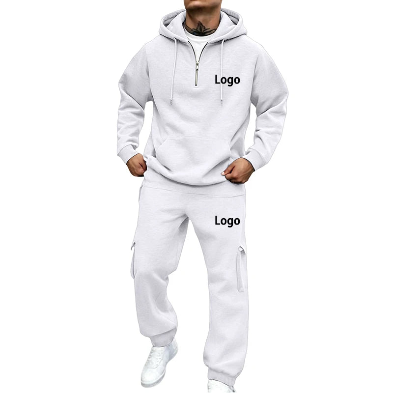 Customized Print Men Tracksuit 2 Pieces Half Zipper Athletic Hoodies Sweatpants Women Training Casual Running Jogging Suit Sets