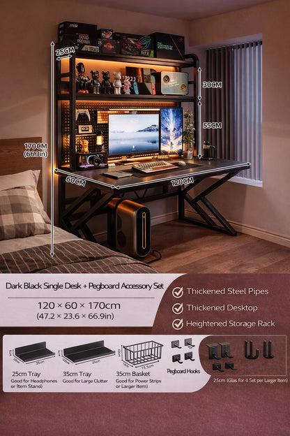 Gaming Desk with Bookshelf and Pegboard Computer Desk with Storage Shelf Home Office Study Desk for Bedroom Small Space