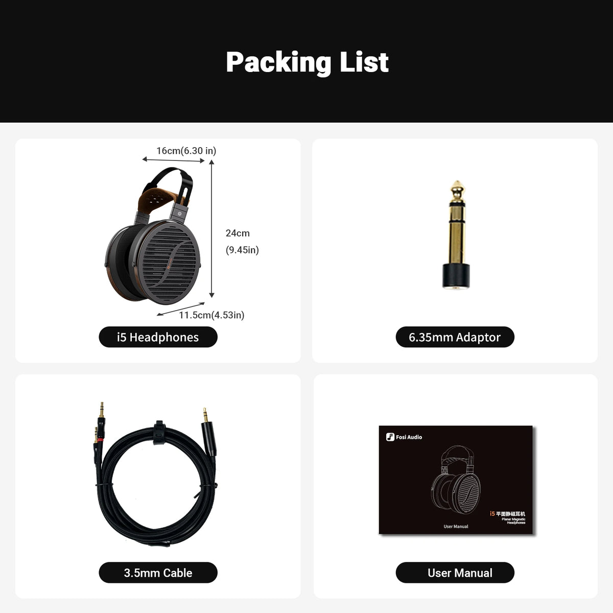 Fosi Audio i5 öppna over-ear-hörlurar med 97 mm planmagnetiska element