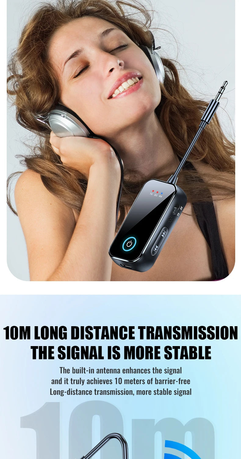 Bluetooth 6.0 AUX Audio Transmitter Receiver 2 IN 1 Wireless Adapter 3.5MM With Mic HiFi Stereo Music For Car TV PC Airplane