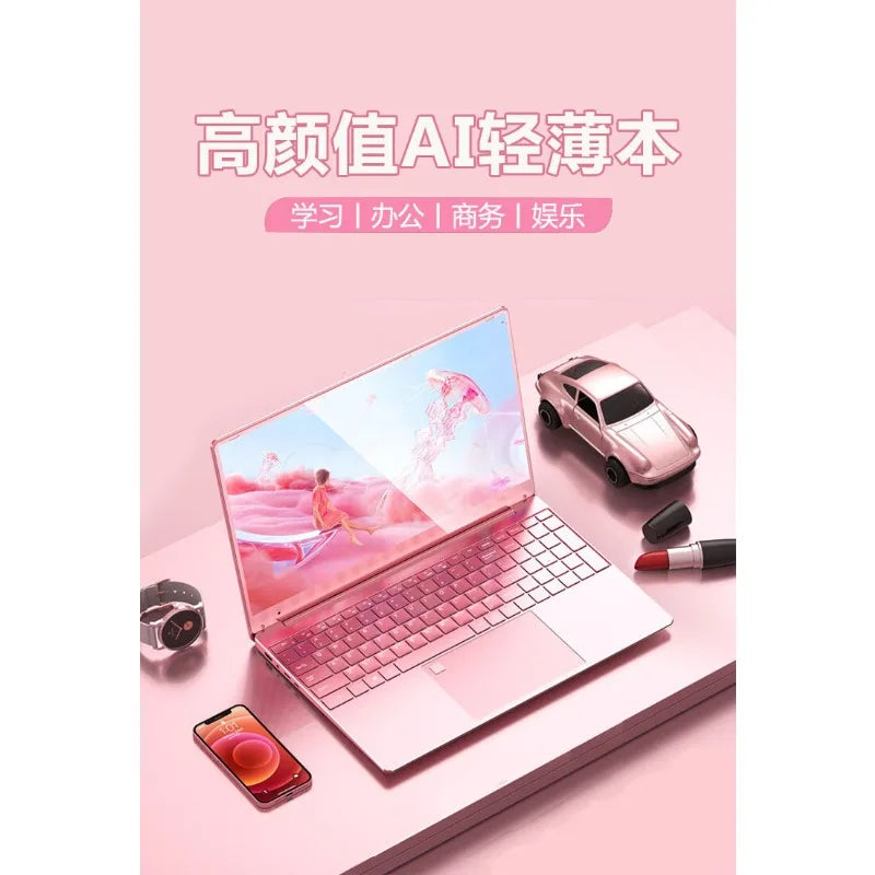Ultratunn Gaming Laptop 15,6" 4K – Aluminiumlegering Intel N95 12/16/32GB RAM 128GB–1TB SSD Windows 11, Svart/Silver/Rosa