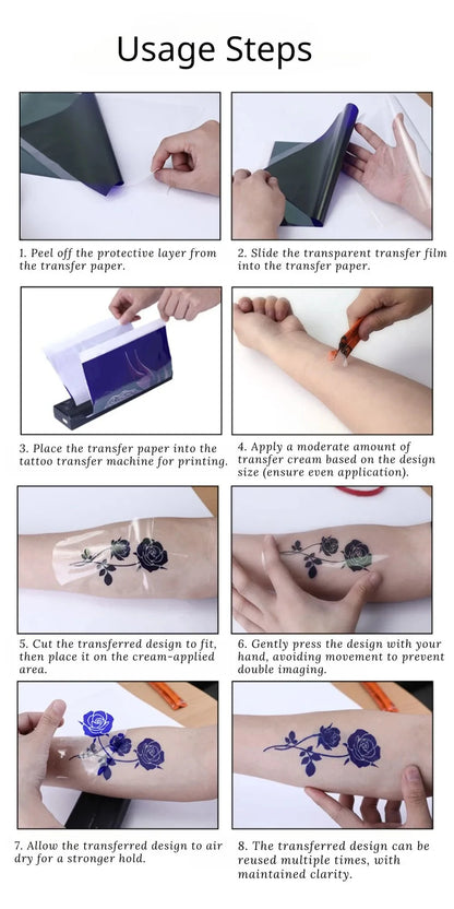 50pcs Clear Pattern Thermal Tattoo TransferTransparent Tattoo Transfer Paper Tattoo Stencil  Film Paper Stencil Accessories
