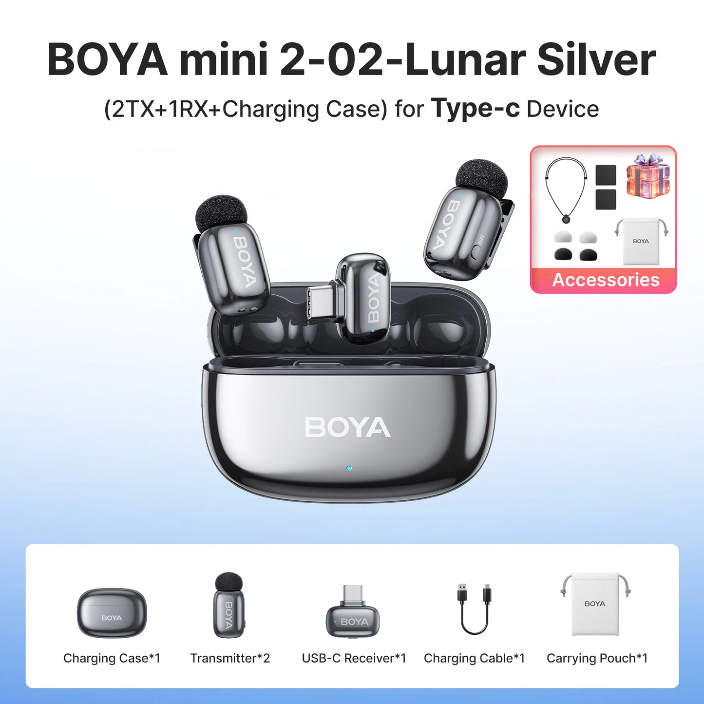 BOYA Mini 2 Wireless Lavalier Microphone AI Noise Reduction Mini Mic for iPhone 6-14/15-17 USB-C Android Phone Video Recording