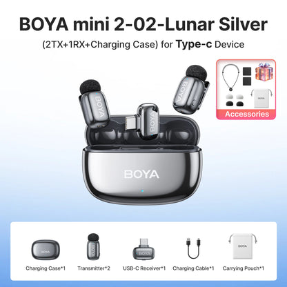 BOYA Mini 2 Wireless Lavalier Microphone AI Noise Reduction Mini Mic for iPhone 6-14/15-17 USB-C Android Phone Video Recording