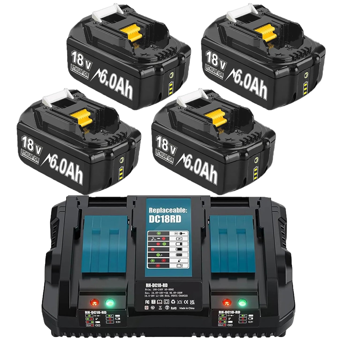 For Makita BL1830 Battery Rechargeable 6000mAh/9000mAh BL1840 BL1850 BL1860 18V Replacement With Single 4A/Dual 6A Charger