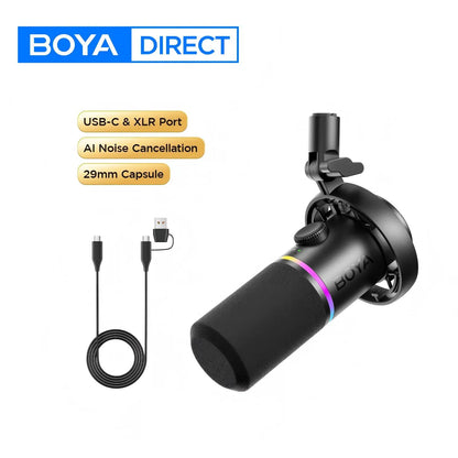 BOYA CastMic S60 USB/XLR Dynamic Microphone with RGB for Gaming, Streaming, Podcasts Studio Grade 4 in 1 Support Phone PC Laptop