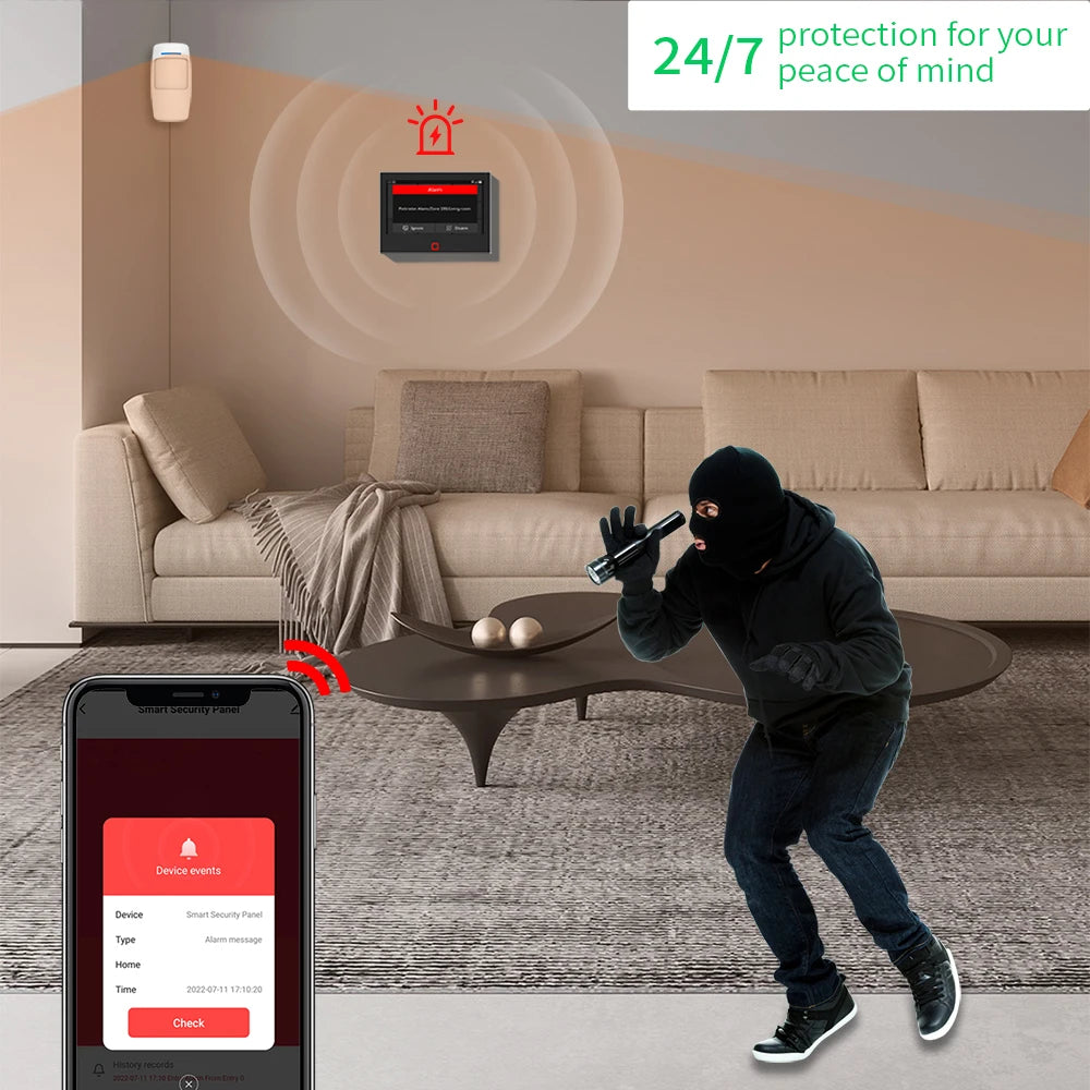 Staniot SecPanel 7" 4G WiFi Larmsystem – 5000mAh Batteri 120dB Siren Alexa Google 150 Zoner Tuya App 10 Språk CE RoHS