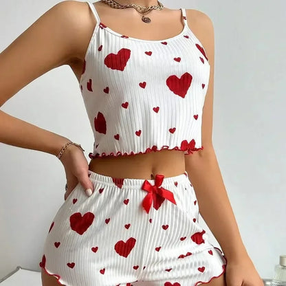 Somrigt pyjamasset för damer med linne och shorts