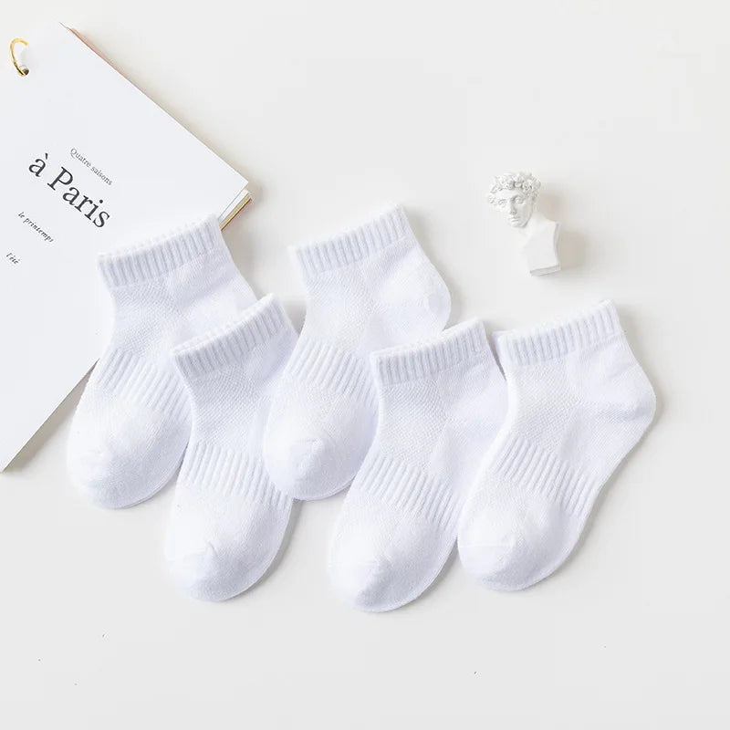 5 Pairs/Lot 2023 New Summer Children Socks Cotton Kids Fashion Black White Gray For 1-12 Years Teen Student Baby Girl Boy Socks