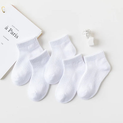 5 Pairs/Lot 2023 New Summer Children Socks Cotton Kids Fashion Black White Gray For 1-12 Years Teen Student Baby Girl Boy Socks