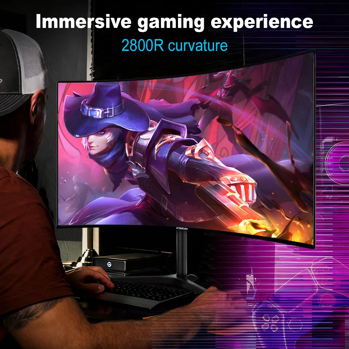 FYHXele 27 Inch Curved Gaming Monitor 100Hz 2ms VA Panel FHD 1080P LED LCD Desktop PC Computer Display