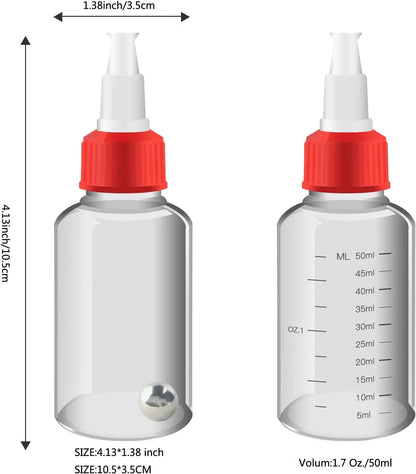 Joystar 6x 50ml Plastic Boston Squeeze Bottles,Empty Dispensing Bottles with Twist Top Cap,for Liquids, Inks, Oils and Crafts