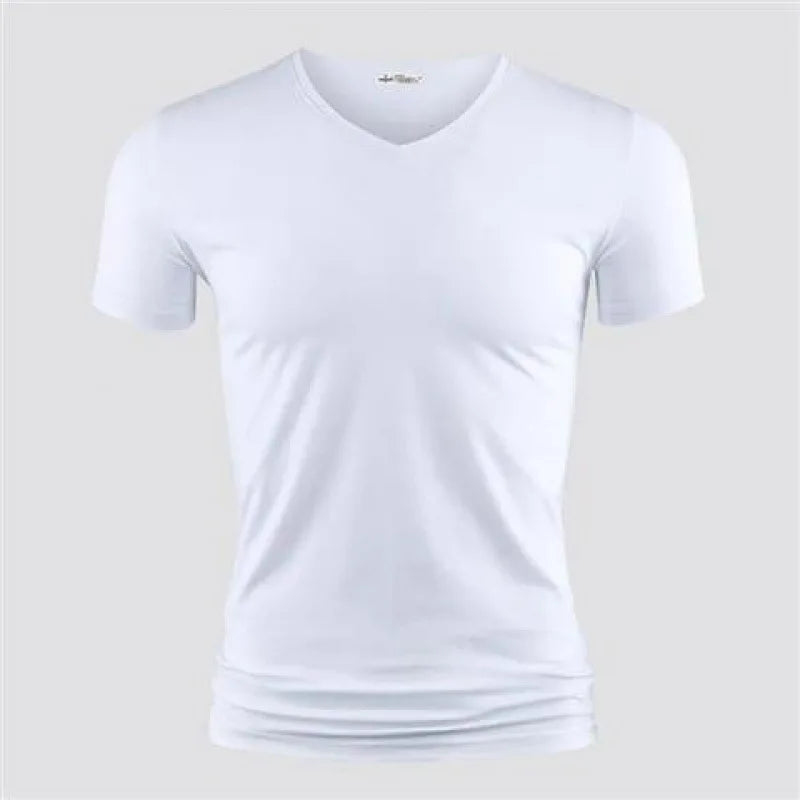 2026 Men's T Shirt Pure Color V Collar Short Sleeved Tops Tees Men T-Shirt Black Tights Man T-Shirts Fitness For Male Clothes