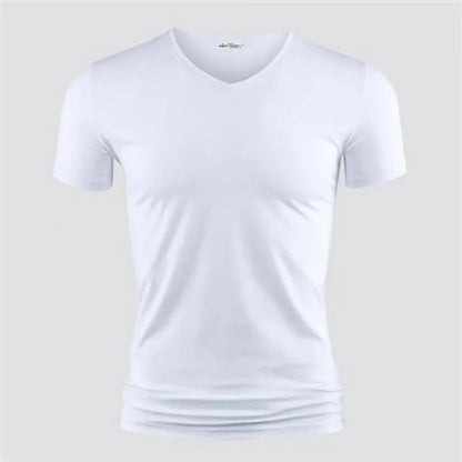 2026 Men's T Shirt Pure Color V Collar Short Sleeved Tops Tees Men T-Shirt Black Tights Man T-Shirts Fitness For Male Clothes